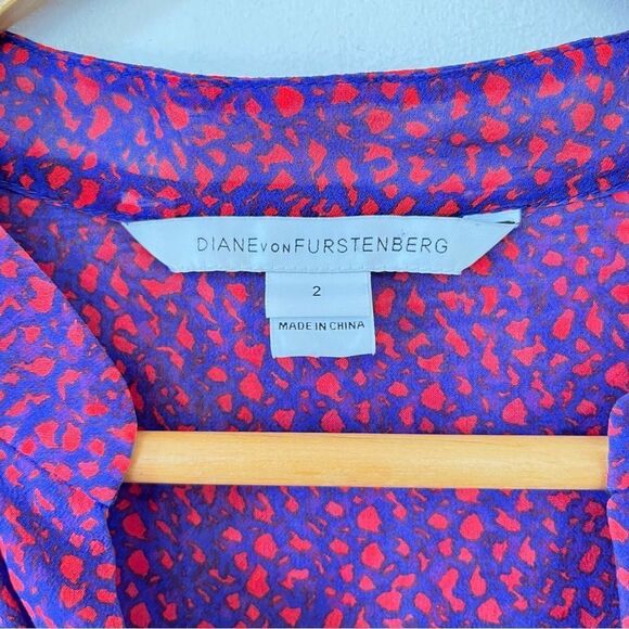 Diane Von Furstenberg Purple Pink Pattern Silk Button Down Blouse - Picture 8 of 10